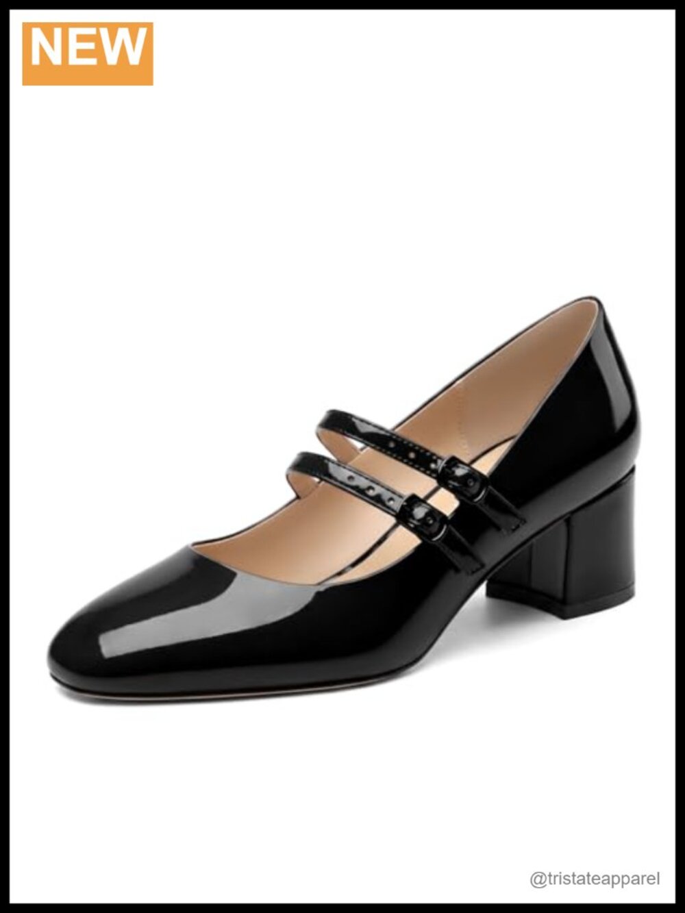 Mary Jane Pumps 2 Inch Block Heel Round Toe Patent Buckle Womens